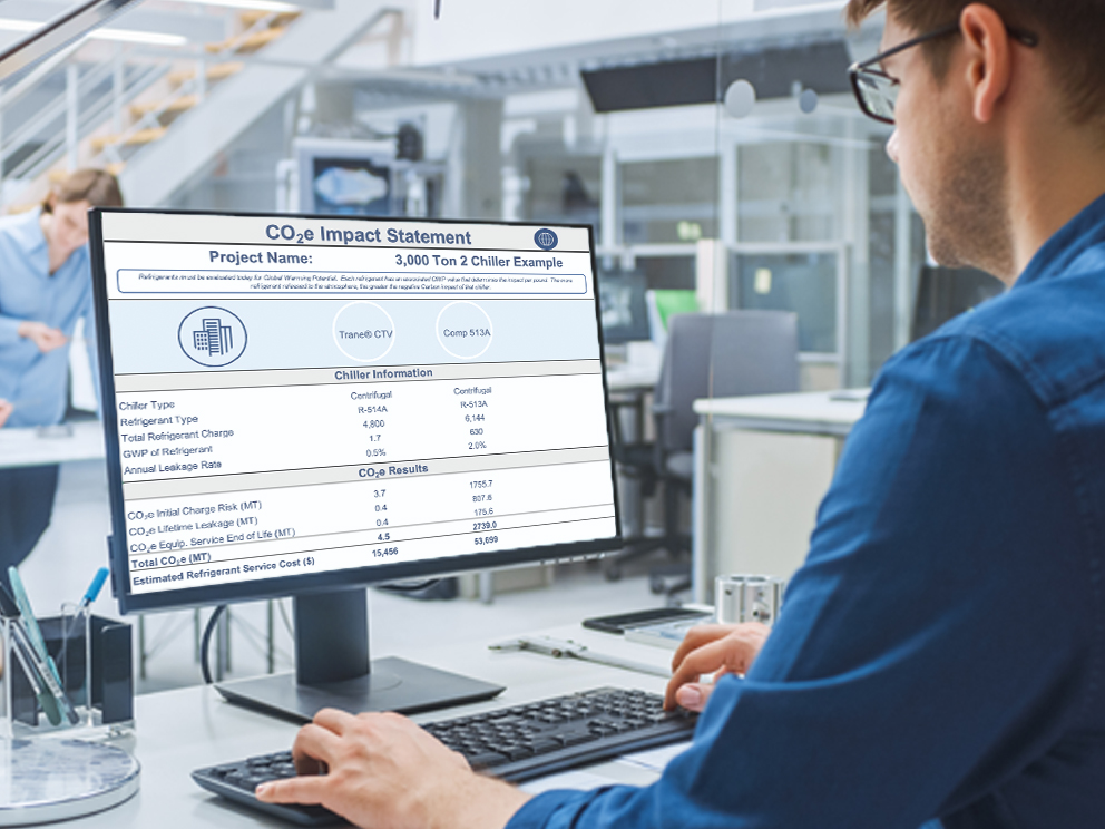 A man using the myC02 tool from Trane.